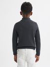 Reiss Anthracite Grey Tempo Senior Slim Fit Knitted Half-Zip Funnel Neck Jumper