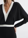Reiss Black/White Jodie Knitted Colourblock Midi Dress