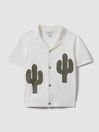 Reiss Ecru/Green Takla Knitted Cactus Cuban Collar Shirt