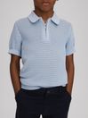 Reiss Soft Blue Burnham Textured Half-Zip Polo T-Shirt