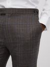 Reiss Brown Multi Fantasy Slim Fit Wool Check Trousers