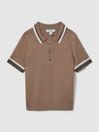 Reiss Warm Taupe Chelsea Junior Half-Zip Polo Shirt