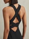 Reiss Black Nylah Cross-Back Belted Bodycon Midi Dress