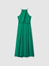 Reiss Green Elliana Drape Front Midi Dress