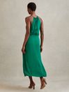 Reiss Green Elliana Drape Front Midi Dress
