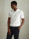 Reiss Optic White Burnham Cotton Blend Textured Half Zip Polo Shirt