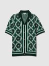 Reiss Green Multi Hyde Knitted Cuban Collar Shirt