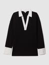Reiss Black/White Aspen Oversized Cotton Open Collar Jumper