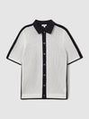 Reiss Navy/Optic White Misto Cotton Blend Open Stitch Shirt