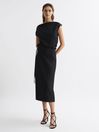 Reiss Black Paloma Premium Linen Blend Open-Back Midi Dress