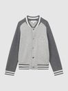 Reiss Soft Grey Belsize Cotton Blend Varsity Bomber Jacket