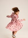 Joules Florence Pink Horse Print Long Sleeve Frilled Dress