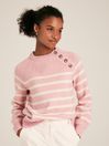 Joules Agnes Pink Striped Button Neck Jumper