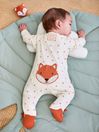 JoJo Maman Bébé Cream Fox Appliqué Zip Cotton Baby Sleepsuit