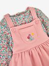 JoJo Maman Bébé Pink Bunny Floral Girls' 2-Piece Appliqué Pinafore Dress & Top Set