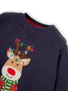 JoJo Maman Bébé Navy Blue Reindeer Appliqué Sweatshirt