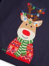 JoJo Maman Bébé Navy Blue Reindeer Appliqué Sweatshirt