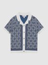 Reiss Blue Print Lotus Junior Knitted Cuban Collar Shirt