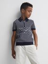 Reiss Navy/White Maycross Junior Half-Zip Striped Polo T-Shirt
