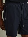 Reiss Navy Hester Textured Cotton Drawstring Shorts