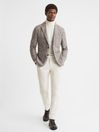 Reiss Grey Feather Slim Fit Wool-Cotton Check Single Breasted Blazer