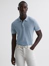 Reiss Soft Blue Peters Slim Fit Garment Dyed Embroidered Polo Shirt