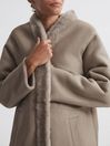 Reiss Light Grey Orla Reversible Leather Shearling Jacket