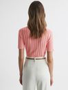 Reiss Pink Stella Fitted Striped Button Through T-Shirt