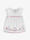 JoJo Maman Bébé White Bee & Strawberry Floral Embroidered Tunic