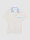 Reiss Ecru/Blue Troon Cuban Collar Contrast Shirt
