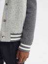 Reiss Soft Grey Belsize Cotton Blend Varsity Bomber Jacket