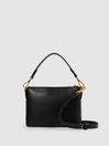 Reiss Black Brompton Leather Double Strap Pouch Bag