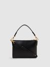 Reiss Black Brompton Leather Double Strap Pouch Bag