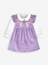 JoJo Maman Bébé Lilac Purple Bunny Girls' 2-Piece Embroidered Cord Baby Dress & Body Set