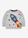 JoJo Maman Bébé Marl Grey Rocket Boys' Appliqué Sweatshirt