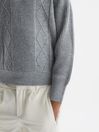 Reiss Soft Grey Melange Malik Senior Knitted Open-Collar Top