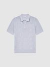 Reiss Soft Blue Mosaic Half Zip Textured Polo Shirt