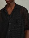 Reiss Black Elvis Cotton Blend Crochet Cuban Collar Shirt