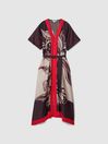 Reiss Ivory/Burgundy Hanna Petite Printed Front Split Midi Dress