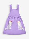 JoJo Maman Bébé Lilac Purple Cat Girls' 2-Piece Appliqué Pinafore Dress & Top Set