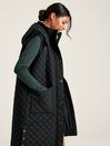 Joules Chatsworth Black Showerproof Long Diamond Quilted Gilet With Hood