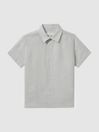 Reiss Light Sage Holiday Senior Short Sleeve Linen Shirt