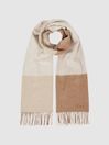 Reiss Camel Leyton Wool Blend Check Embroidered Scarf