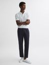 Reiss Navy Pact Slim Fit Cotton-Linen Trousers