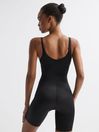 Reiss Black Spanx Shapewear Open-Bust Mid-Thigh Bodysuit