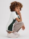 Reiss Green/Optic White Misto Junior Cotton Blend Open Stitch Shirt