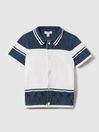 Reiss Optic White/Airforce Blue Bowler Velour Embroidered Striped Shirt