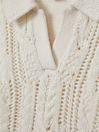 Reiss Ecru Eula Crochet Open Collar Polo Shirt