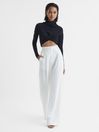 Reiss Navy Elsie High Neck Cropped Co Ord Top