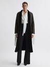 Reiss Chocolate Orla Reversible Leather Shearling Jacket